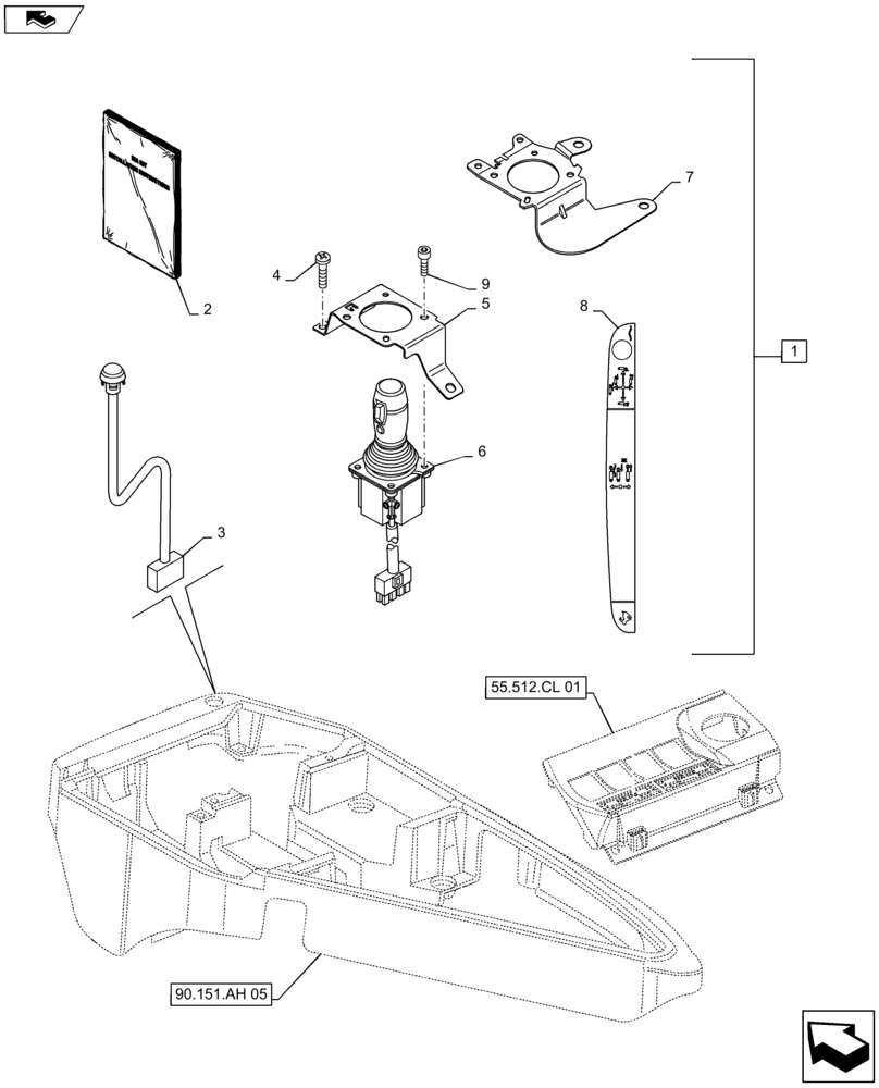 Схема запчастей Case IH MAXXUM 120 - (88.100.55[11]) - DIA KIT - ELECTRONIC JOYSTICK WITH PROPORTIONAL SIMULTANEOUS CONTROL OF 3RD VALVE - JOYSTICK (88) - ACCESSORIES