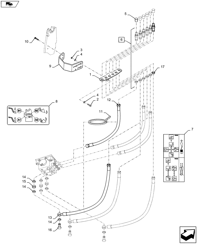 Схема запчастей Case IH L765 - (35.534.AC) - VAR - 730799016 - MMV HYDRAULIC HOSE KIT - 3 FUNCTION FOR MAXXUM 110, 115, 120, 125, 130, 140 (35) - HYDRAULIC SYSTEMS