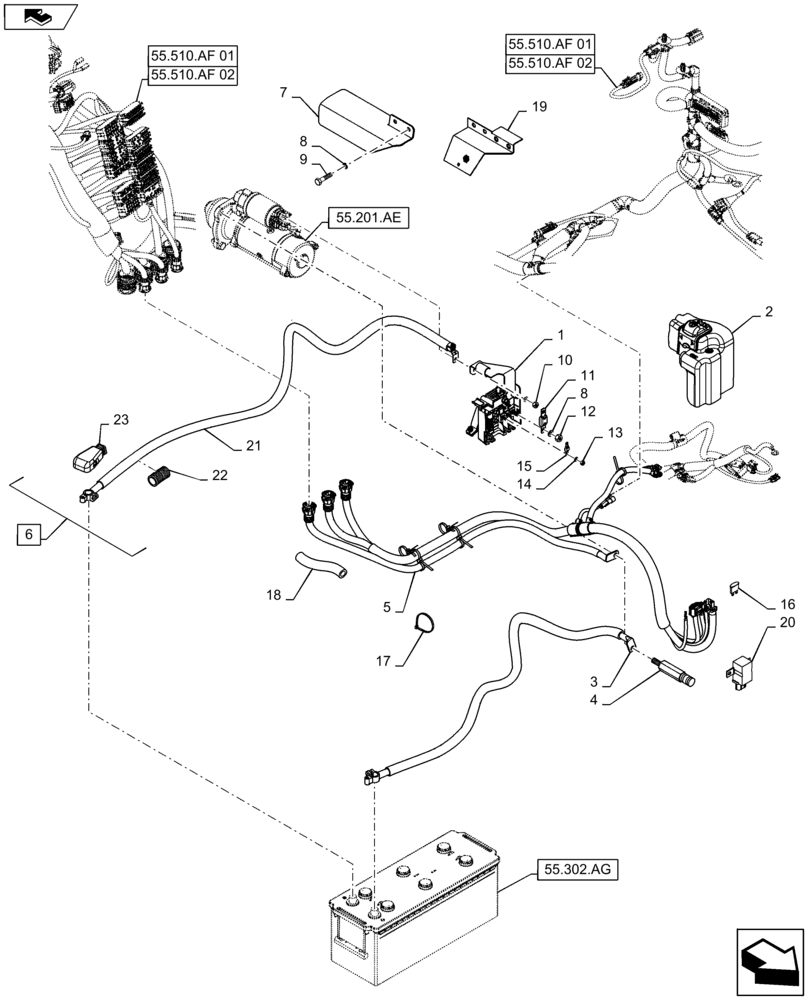Схема запчастей Case IH MAXXUM 140 - (55.302.AV) - VAR - 330798 + STD - BATTERY CABLES (55) - ELECTRICAL SYSTEMS