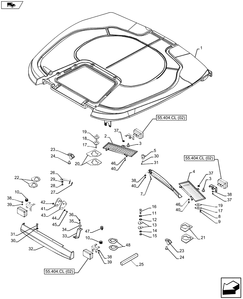 Схема запчастей Case IH MAXXUM 110 - (90.150.BG[12]) - VAR - 334959 - CAB ROOF, NASO LOW (90) - PLATFORM, CAB, BODYWORK AND DECALS