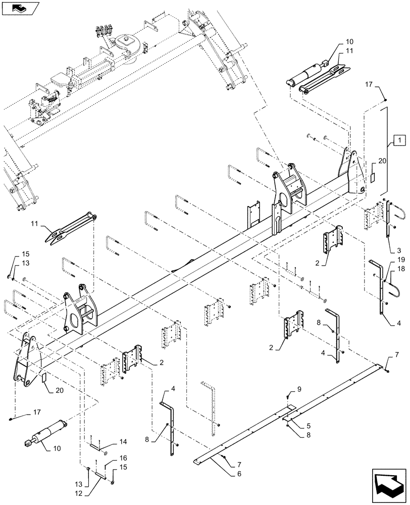 Схема запчастей Case IH 1245 - (39.902.AA[05]) - CENTER SUB BAR FOR 16/30 (39) - FRAMES AND BALLASTING