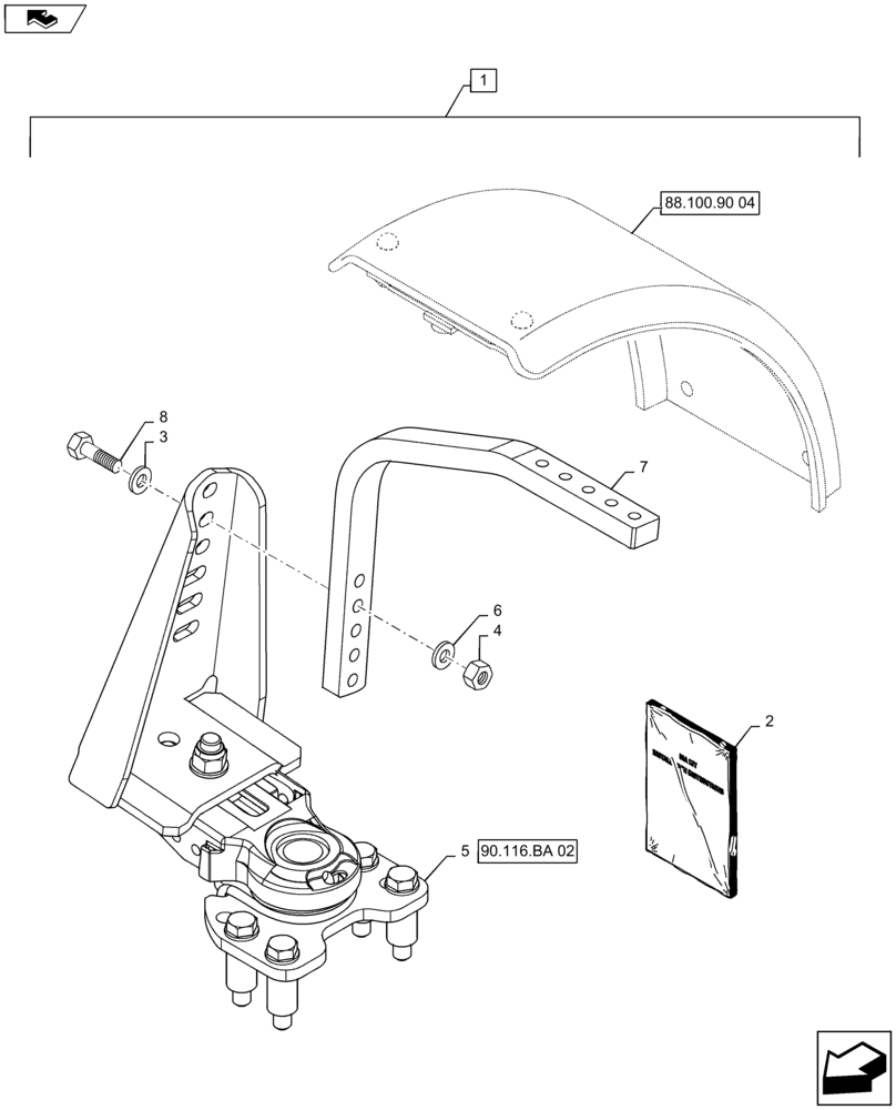 Схема запчастей Case IH MAXXUM 115 - (88.100.90[03]) - DIA KIT - DYNAMIC FRONT FENDERS (480MM) - SUPPORT (88) - ACCESSORIES