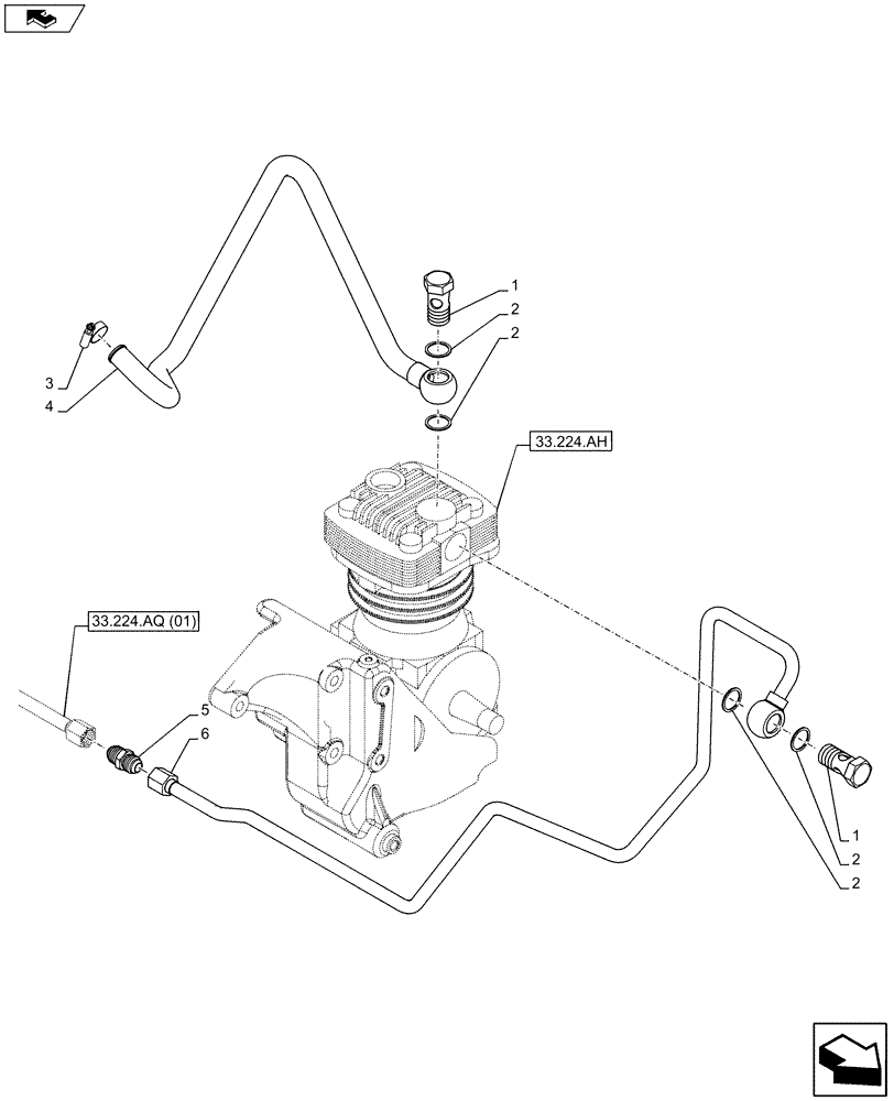 Схема запчастей Case IH MAXXUM 120 - (33.224.AJ) - VAR - 332727, 332737, 332739 -PNEUMATIC TRAILER BRAKE, AIR COMPRESSOR, LINES (33) - BRAKES & CONTROLS