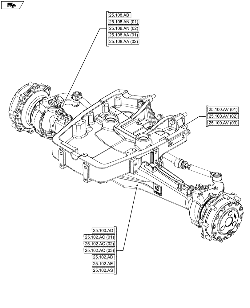 Схема запчастей Case IH MAXXUM 130 - (25.000.00) - SECTION INDEX - FRONT AXLE SYSTEM (25) - FRONT AXLE SYSTEM