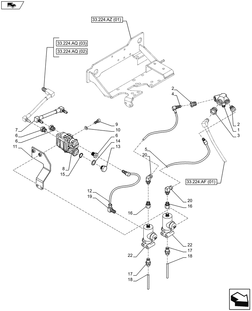 Схема запчастей Case IH MAXXUM 110 - (33.224.BA) - VAR - 332727, 332739 - PNEUMATIC TRAILER BRAKE - VALVE AND LINES (33) - BRAKES & CONTROLS