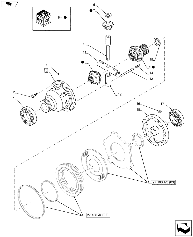 Схема запчастей Case IH MAXXUM 110 - (27.106.AC[02]) - VAR - 332351, 391223 - DIFFERENTIAL GEAR (27) - REAR AXLE SYSTEM