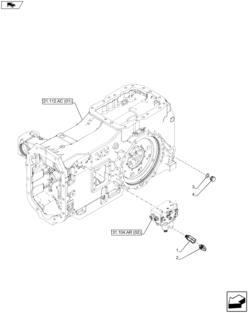 Схема запчастей Case IH MAXXUM 120 - (55.021.AB[02]) - VAR - 332351, 391223 - REAR AXLE, PRESSURE SENSOR (55) - ELECTRICAL SYSTEMS