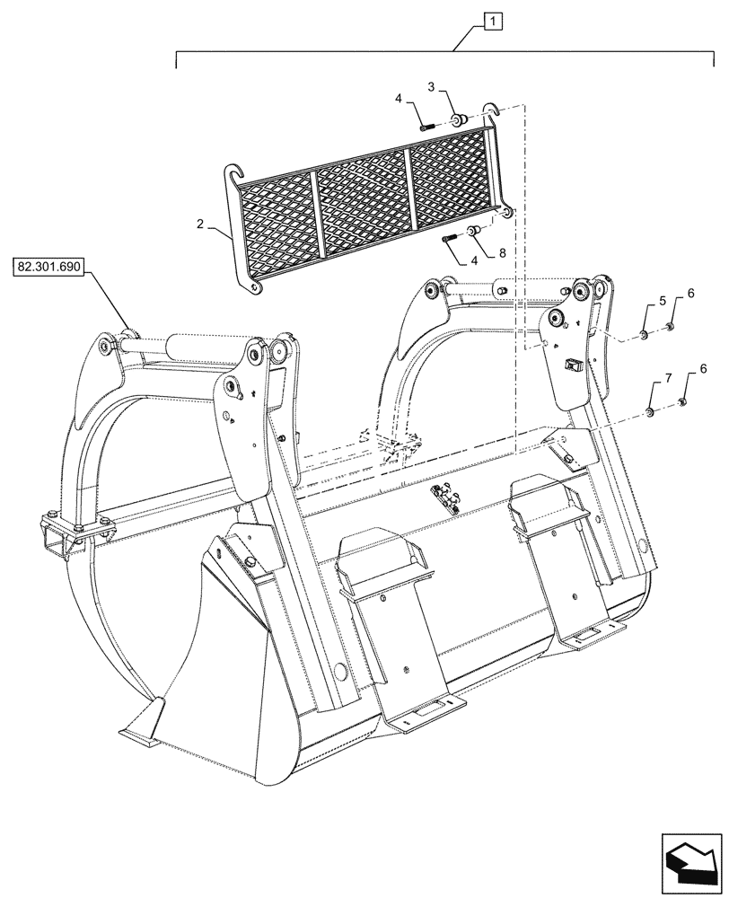 Схема запчастей Case IH L725 - (82.301.700) - UTILITY GRAPPLE, BACK SCREEN (82) - FRONT LOADER & BUCKET