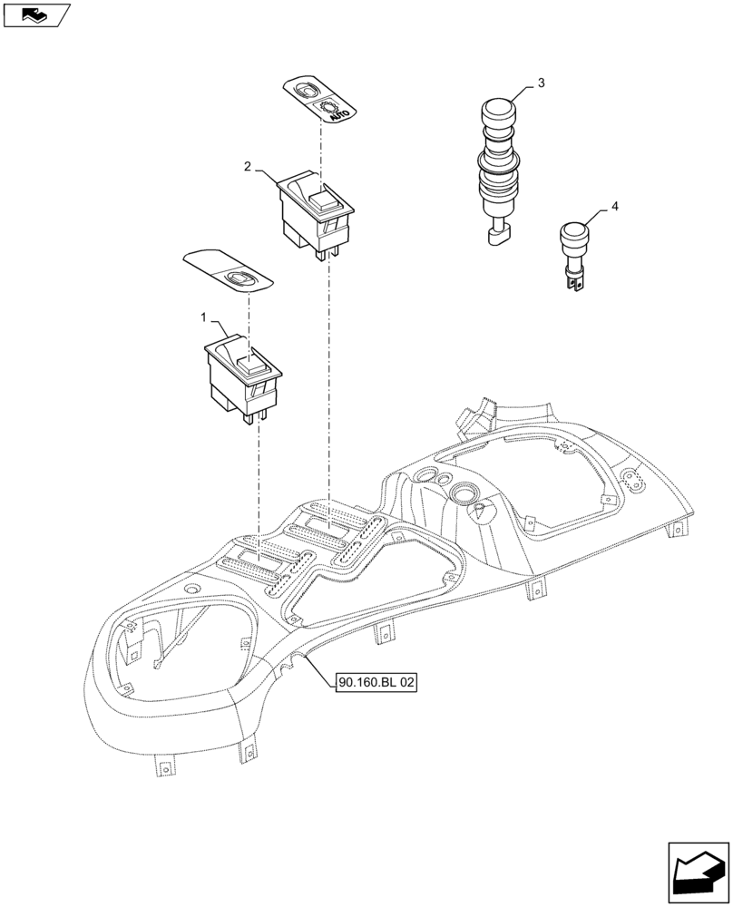 Схема запчастей Case IH MAXXUM 140 - (55.522.AB) - VAR - 330160 + STD - REAR PTO SWITCHES (55) - ELECTRICAL SYSTEMS