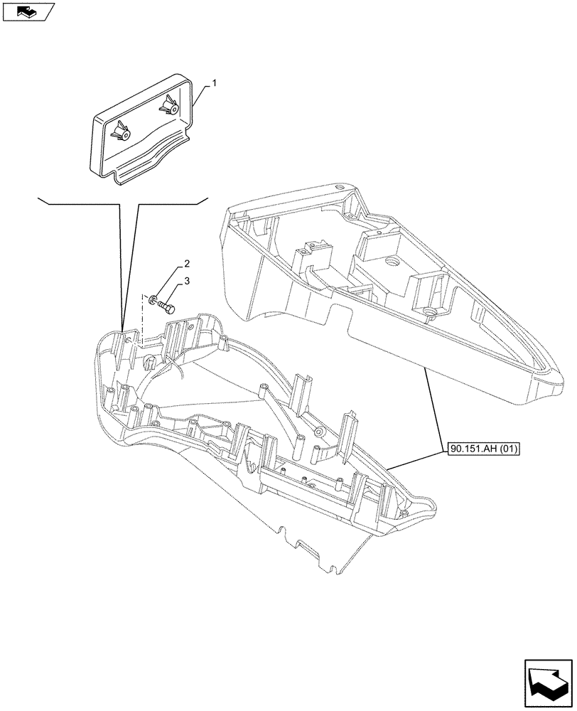 Схема запчастей Case IH MAXXUM 110 - (90.151.AH[04]) - VAR - 390686 - ARMREST MONITOR, COVER (90) - PLATFORM, CAB, BODYWORK AND DECALS