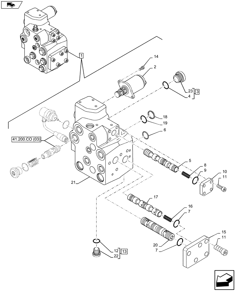 Схема запчастей Case IH MAXXUM 120 - (41.200.CO[02]) - VAR - 330661, 336631, 743723 - FAST STEERING - VALVE (41) - STEERING