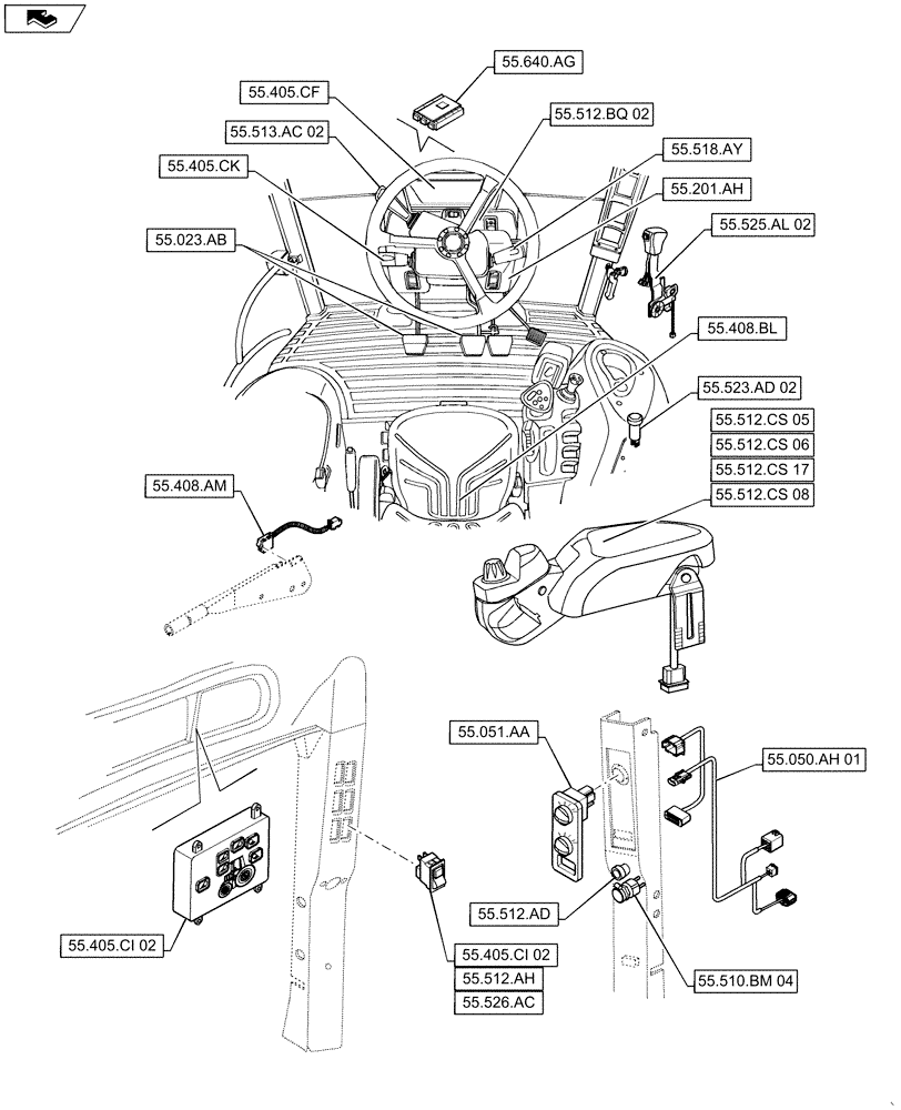 Схема запчастей Case IH MAXXUM 110 - (55.000.00[04]) - SECTION INDEX - ELECTRICAL SYSTEMS (55) - ELECTRICAL SYSTEMS