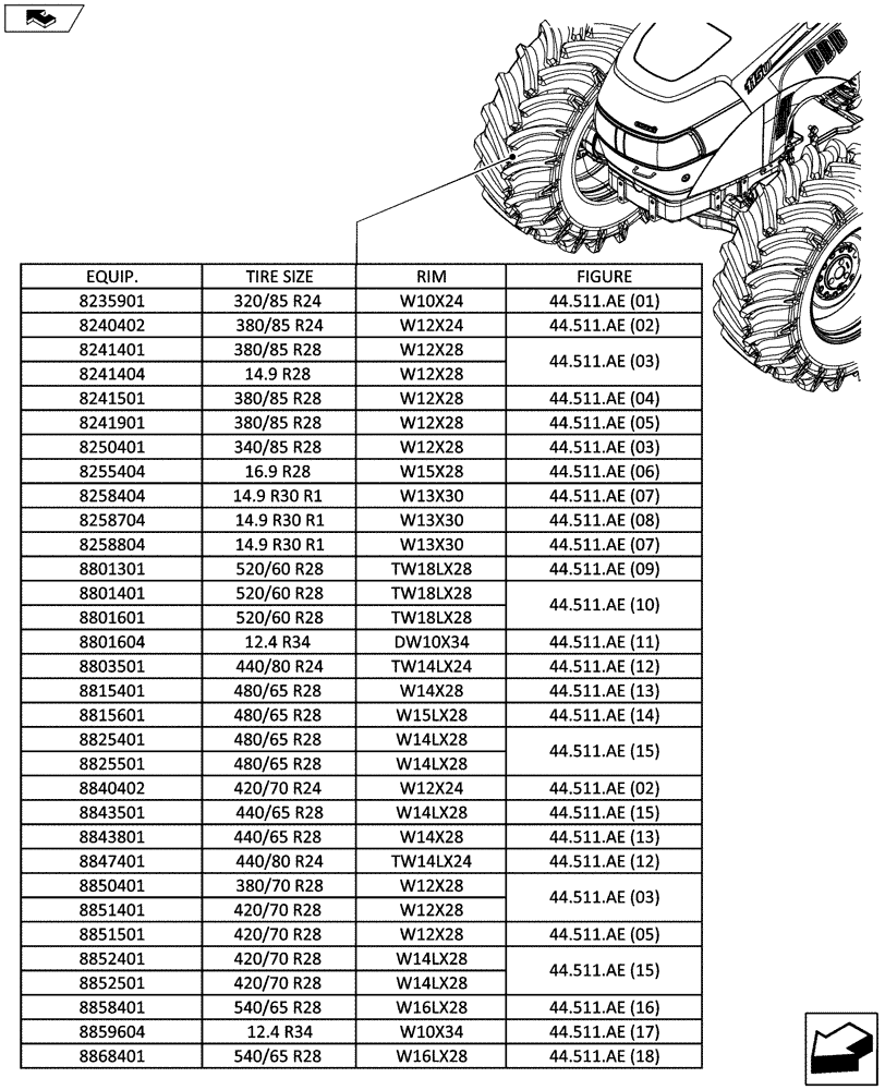 Схема запчастей Case IH MAXXUM 130 - (44.000.00[01]) - SECTION INDEX (44) - WHEELS