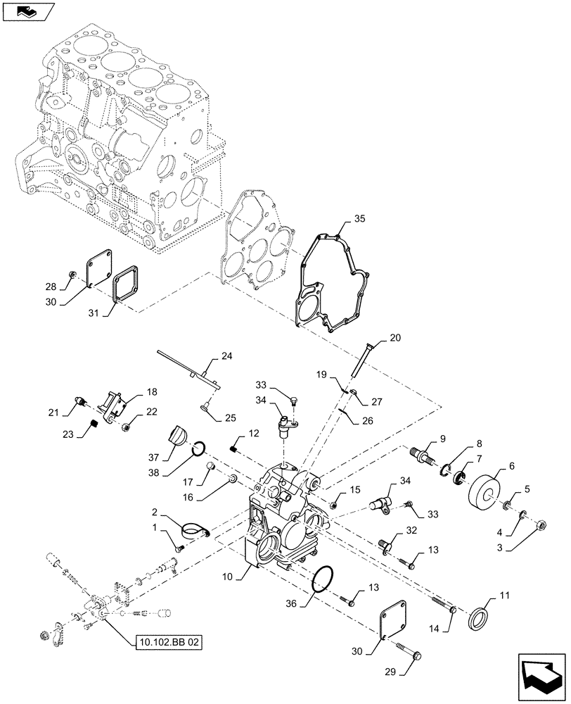 Схема запчастей Case IH SR130 - (10.102.BB[01]) - TIMING GEAR HOUSING AND RELATED PARTS (10) - ENGINE