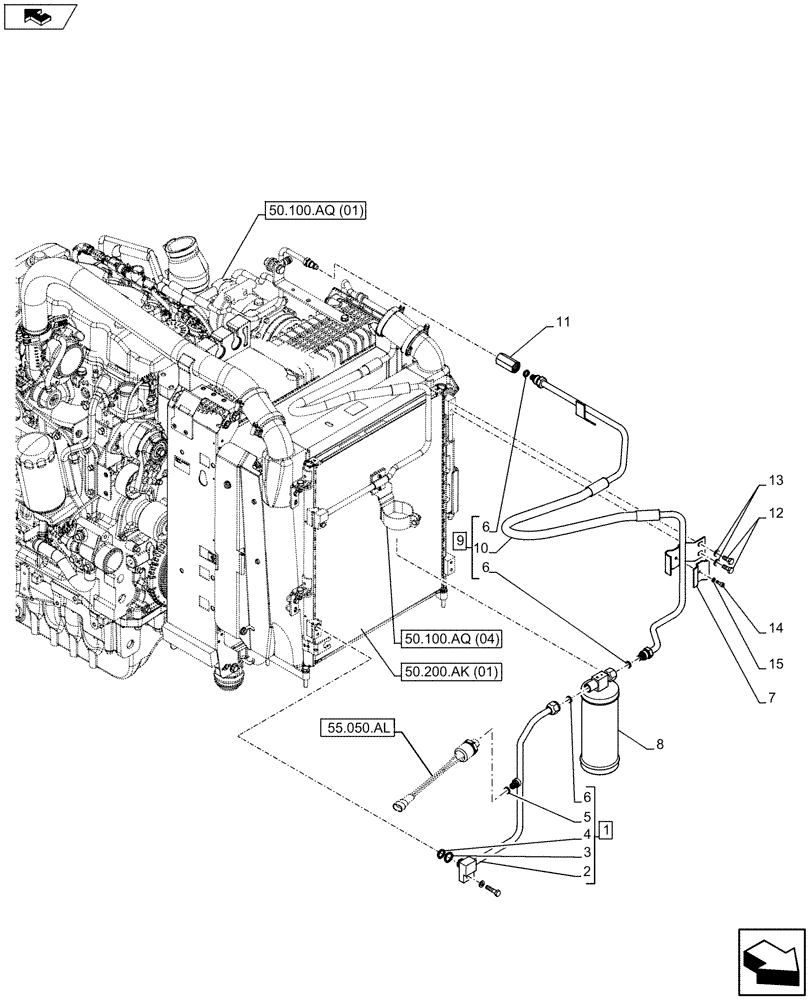 Схема запчастей Case IH MAXXUM 110 - (50.100.AQ[03]) - VAR - 330643 - A/C & HEATER HOSES - 4CYL (50) - CAB CLIMATE CONTROL
