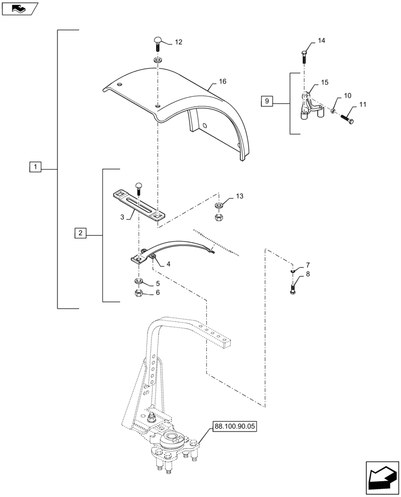Схема запчастей Case IH MAXXUM 115 - (88.100.90[02]) - DIA KIT - DYNAMIC FRONT FENDERS (420MM) - FENDERS AND BRACKETS (88) - ACCESSORIES