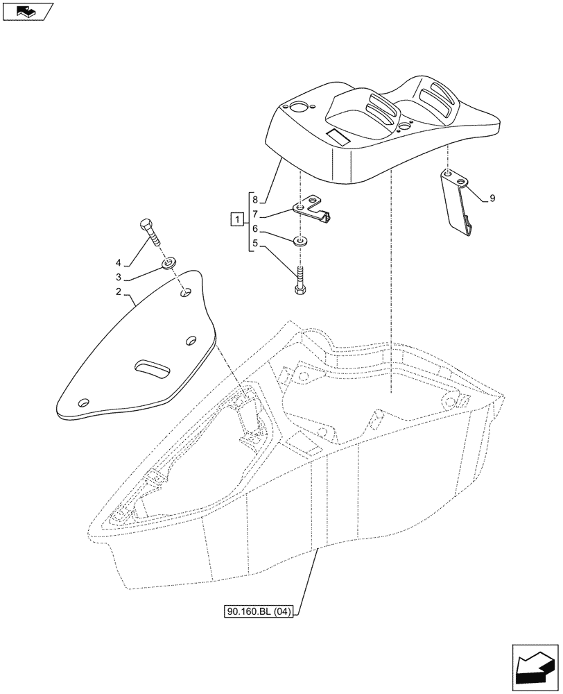 Схема запчастей Case IH MAXXUM 120 - (90.160.BL[03]) - VAR - 332801, 744740 - CAB INTERIOR TRIM, RIGHT SIDE, COVER (90) - PLATFORM, CAB, BODYWORK AND DECALS