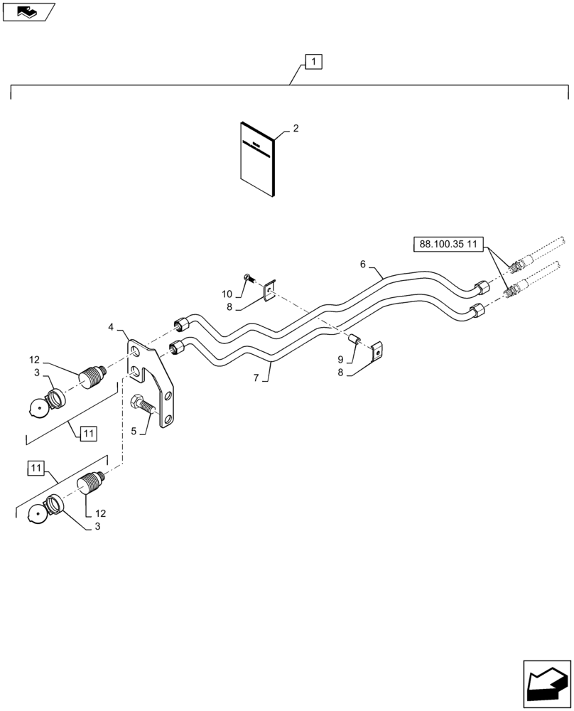 Схема запчастей Case IH MAXXUM 115 - (88.100.35[10]) - DIA KIT - 2 HYDRAULIC FRONT COUPLERS RH FOR INTEGRATED FRONT HPL (88) - ACCESSORIES