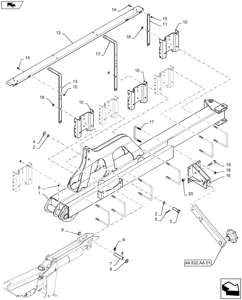 Схема запчастей Case IH 1245 - (39.902.AA[06]) - OUTER WING LEFT FOR 24/20 (39) - FRAMES AND BALLASTING