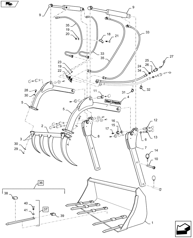 Схема запчастей Case IH L735 - (82.300.AX[02]) - VAR - 717494006 - 83" HD BUCKET AND 4 TINE GRAPPLE (82) - FRONT LOADER & BUCKET