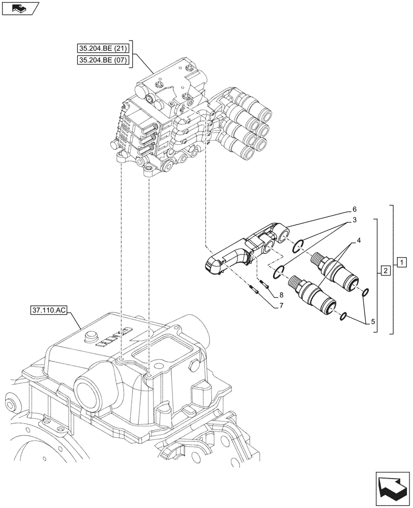 Схема запчастей Case IH MAXXUM 110 - (35.204.BE[08]) - VAR - 396844, 743685, 743733 - MANIFOLD, QUICK COUPLER, COMPONENTS (35) - HYDRAULIC SYSTEMS