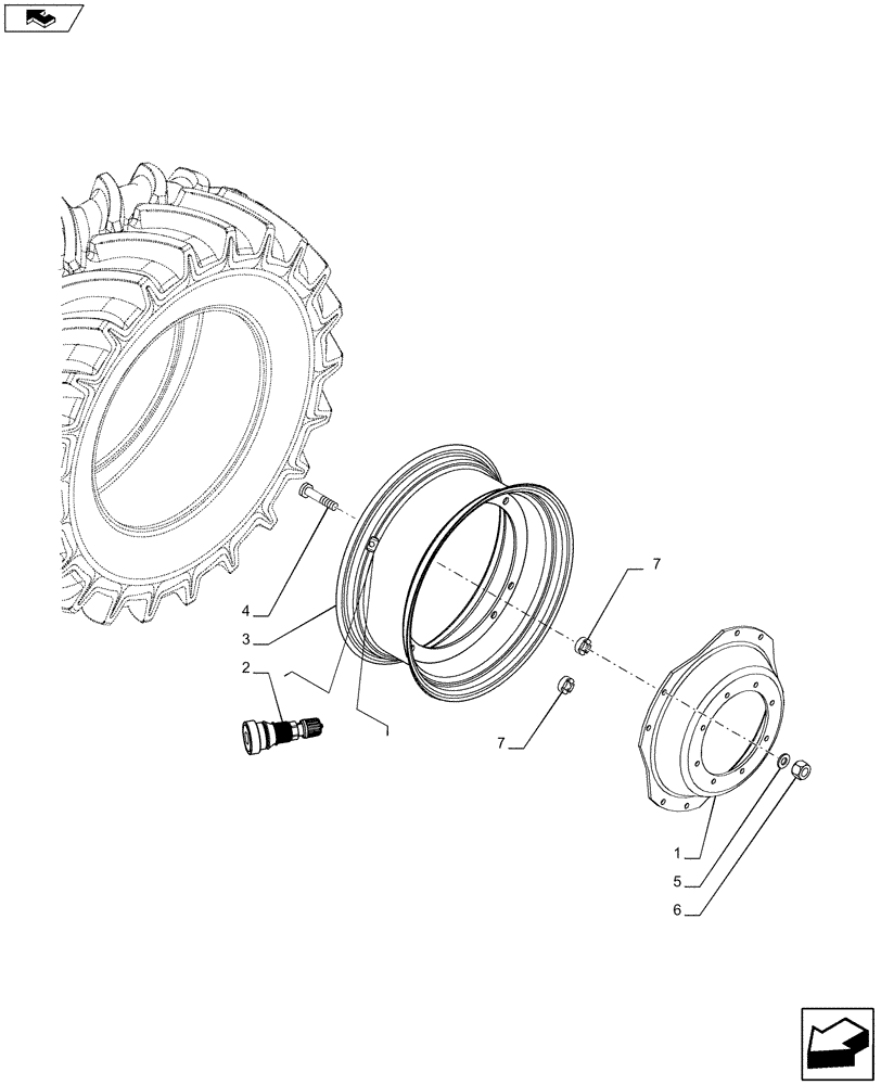 Схема запчастей Case IH MAXXUM 120 - (44.511.AE[18]) - VAR 8868401 - FRONT WHEEL (W16LX28) (44) - WHEELS