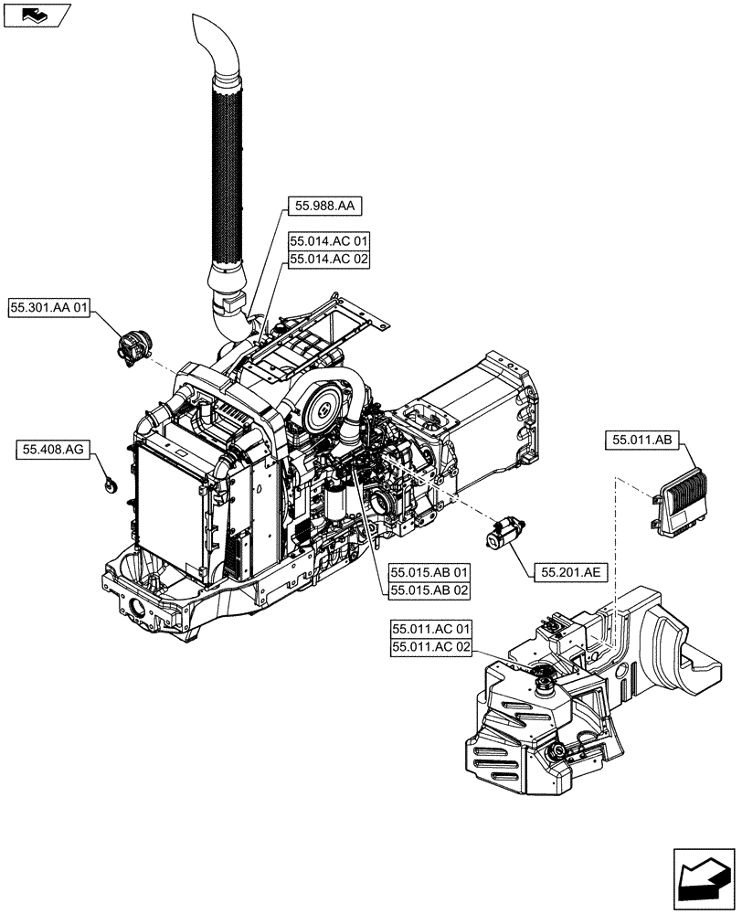 Схема запчастей Case IH MAXXUM 140 - (55.000.00[01]) - SECTION INDEX - ELECTRICAL SYSTEMS (55) - ELECTRICAL SYSTEMS