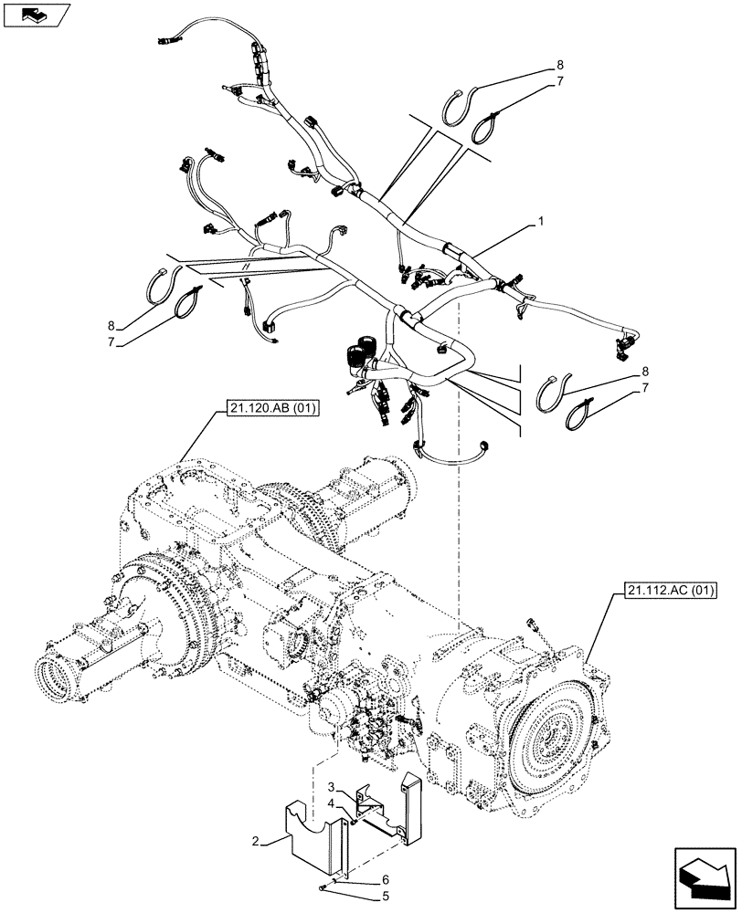Схема запчастей Case IH MAXXUM 130 - (55.024.AA[01]) - VAR - 743686, 743733 - TRANSMISSION HOUSING, HARNESS - 16X16 W/EHRS (55) - ELECTRICAL SYSTEMS