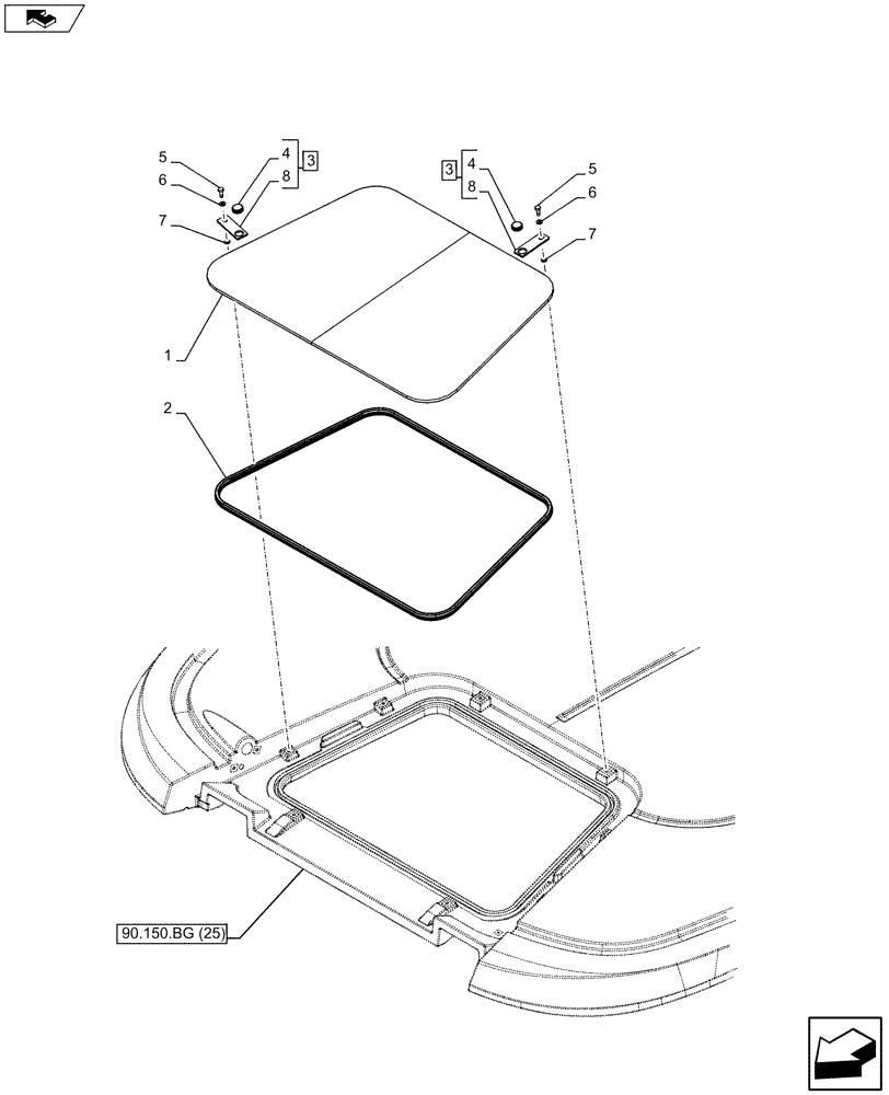Схема запчастей Case IH MAXXUM 110 - (90.156.AK) - VAR - 334959, 744985 - CAB UPPER, WINDOW, GLASS (90) - PLATFORM, CAB, BODYWORK AND DECALS