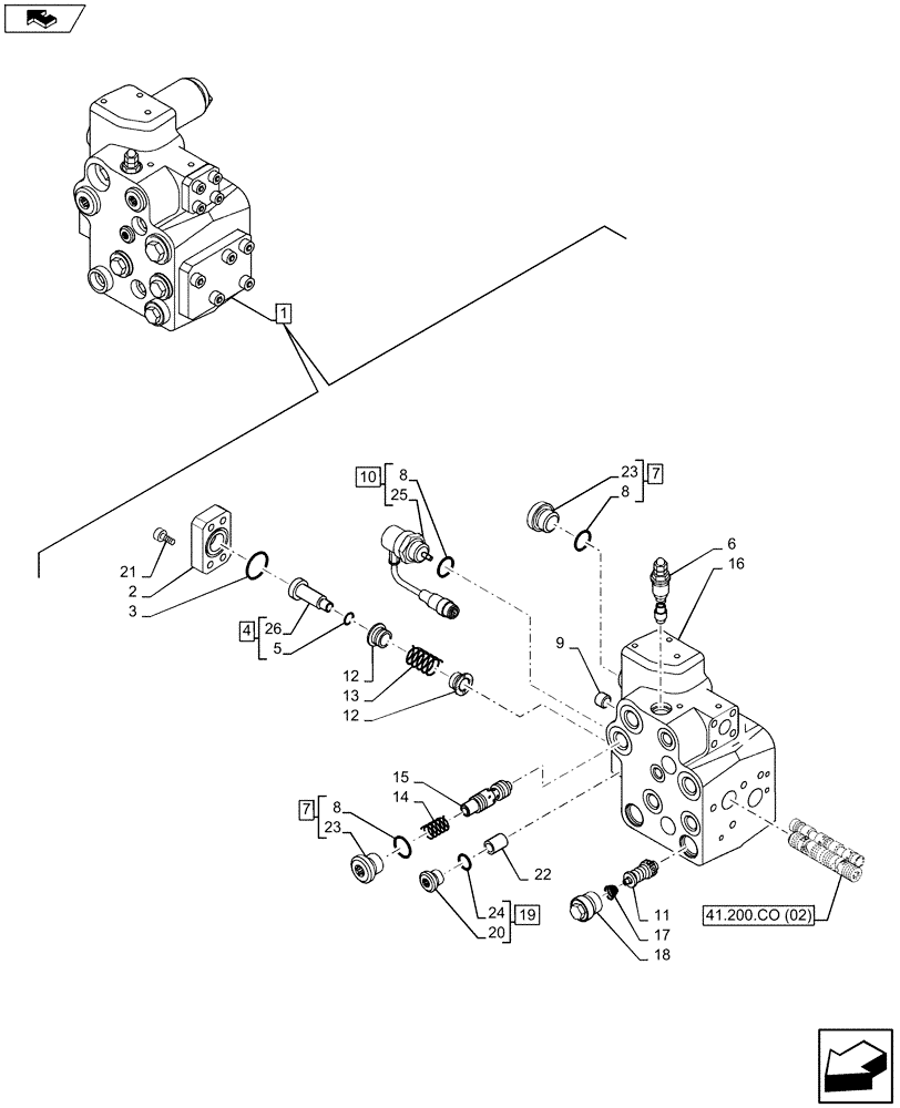 Схема запчастей Case IH MAXXUM 110 - (41.200.CO[03]) - VAR - 330661, 336631, 743723 - FAST STEERING - VALVE (41) - STEERING