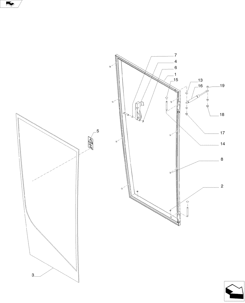 Схема запчастей Case IH A8800 - (90.154.AA[02]) - CAB DOOR, RH (90) - PLATFORM, CAB, BODYWORK AND DECALS