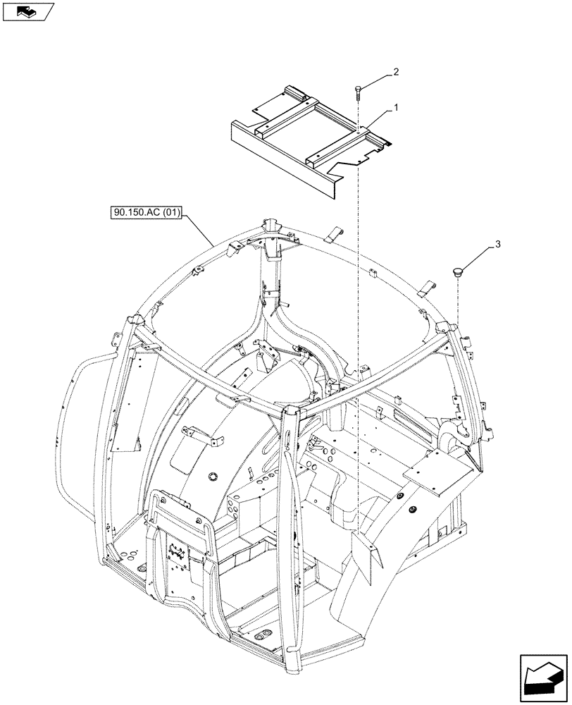 Схема запчастей Case IH MAXXUM 110 - (90.150.AC[01]) - VAR - 331619, 335937, 391610 - CAB FRAME (90) - PLATFORM, CAB, BODYWORK AND DECALS