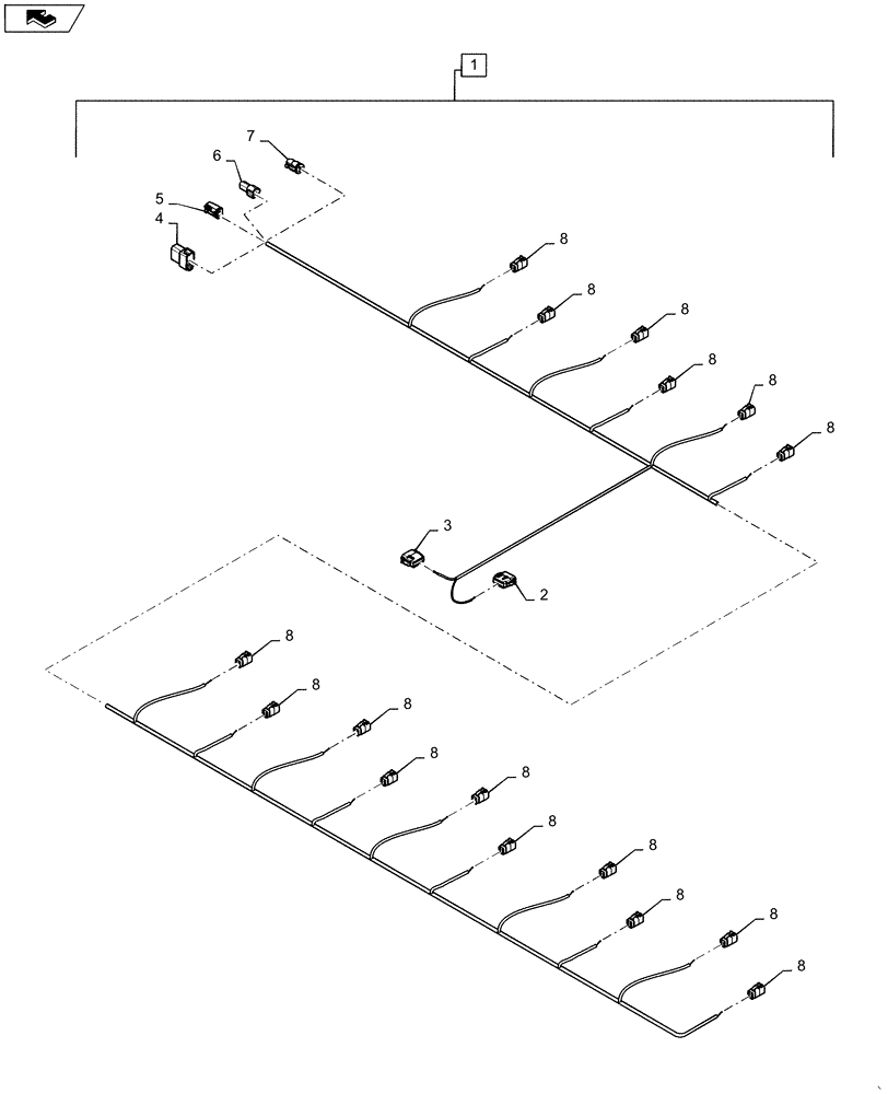 Схема запчастей Case IH 1245 - (55.516.AD[05]) - SEED SENSOR WIRE HARNESS 30" SPLIT ROW 16/31 (55) - ELECTRICAL SYSTEMS