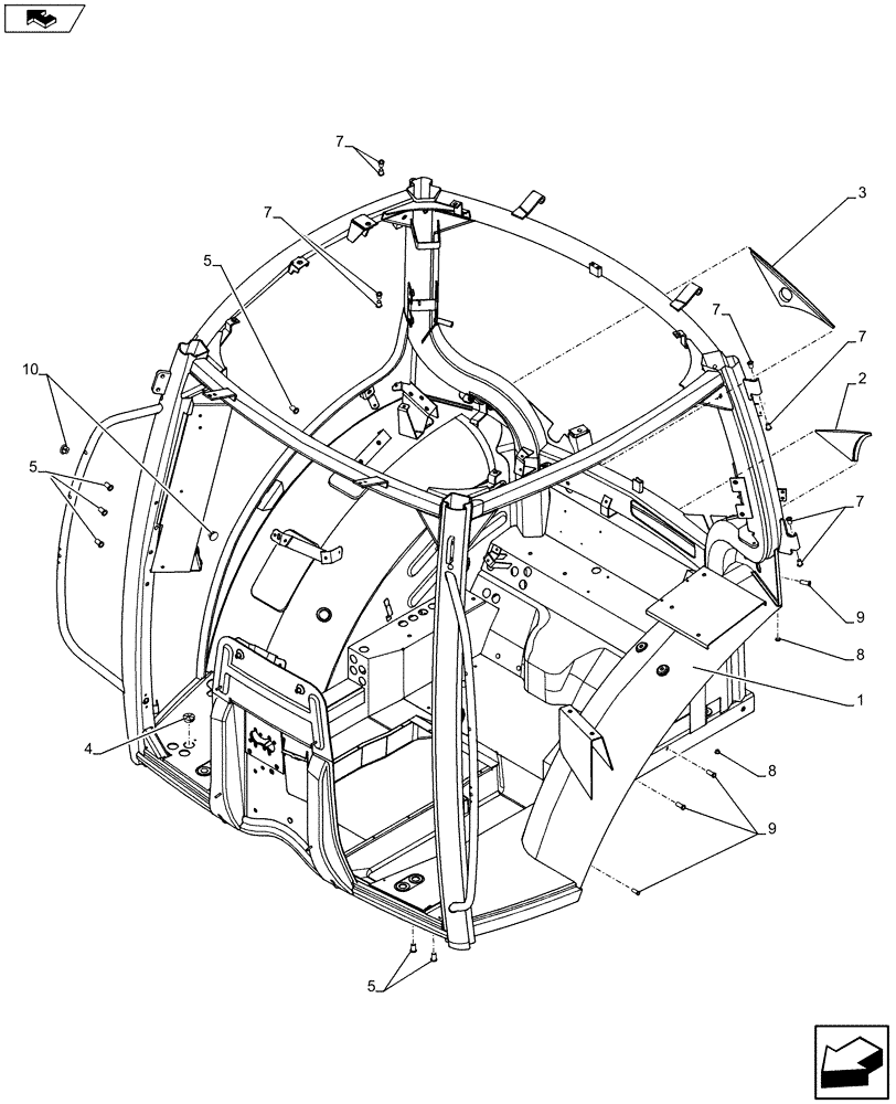 Схема запчастей Case IH MAXXUM 110 - (90.150.AB[02]) - VAR - 331619, 335937 - CAB FRAME (90) - PLATFORM, CAB, BODYWORK AND DECALS