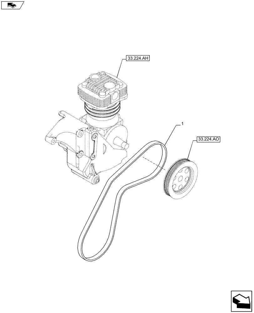 Схема запчастей Case IH MAXXUM 120 - (33.224.AL) - VAR - 332727, 332737, 332739 - PNEUMATIC TRAILER BRAKE, AIR COMPRESSOR, BELT (33) - BRAKES & CONTROLS