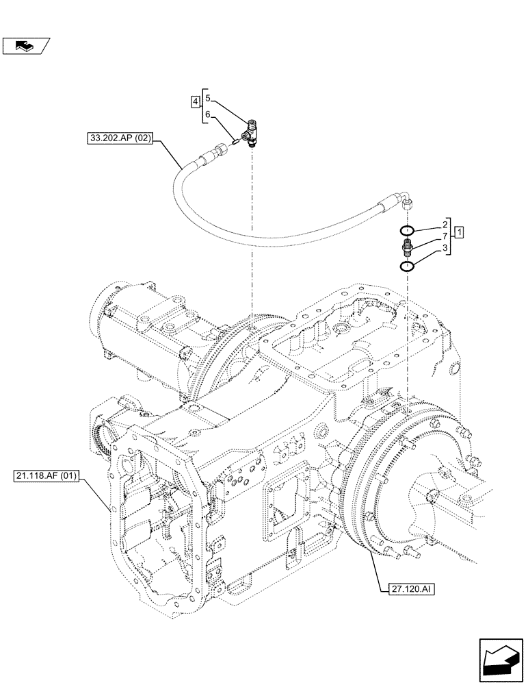 Схема запчастей Case IH MAXXUM 110 - (33.202.AP[03]) - VAR - 332351, 391223 - BRAKE LINE, ELBOW (33) - BRAKES & CONTROLS