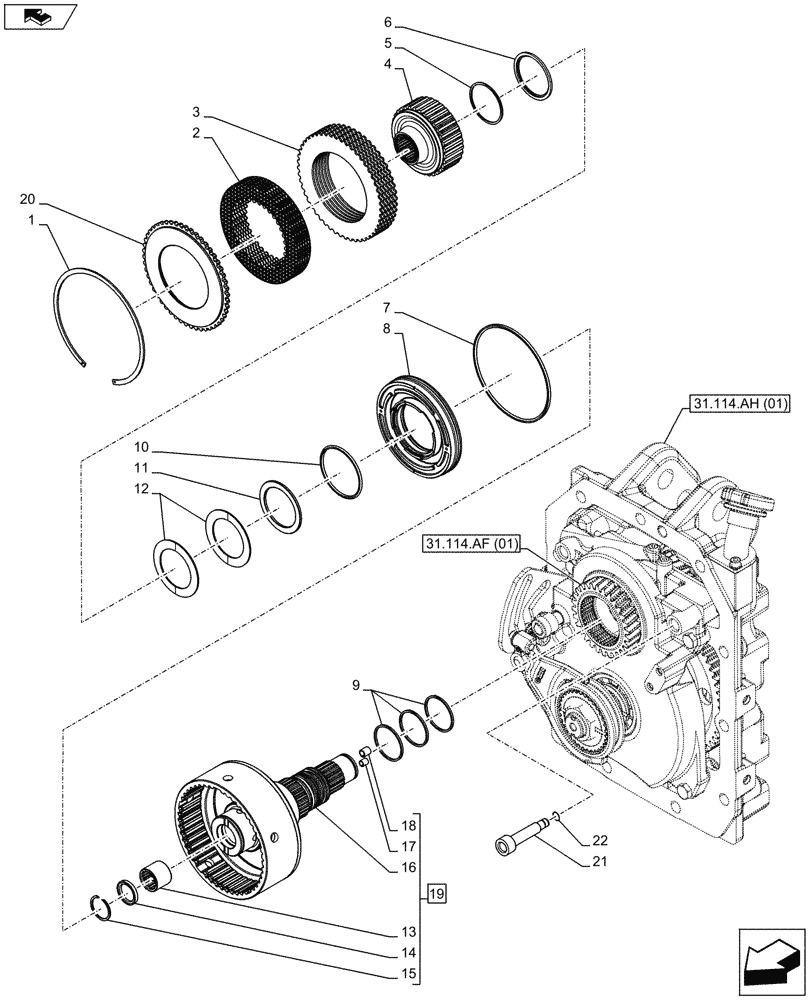 Схема запчастей Case IH MAXXUM 110 - (31.114.AP) - VAR - 330800 - POWER TAKE-OFF - OUTPUT SHAFT (31) - IMPLEMENT POWER TAKE OFF
