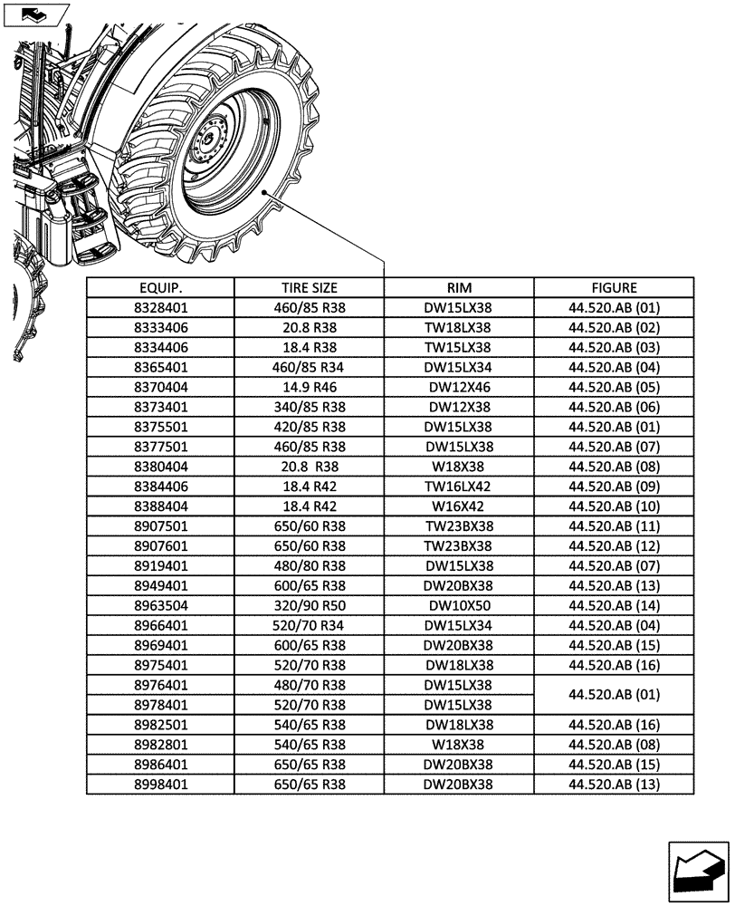 Схема запчастей Case IH MAXXUM 110 - (44.000.00[02]) - SECTION INDEX (44) - WHEELS