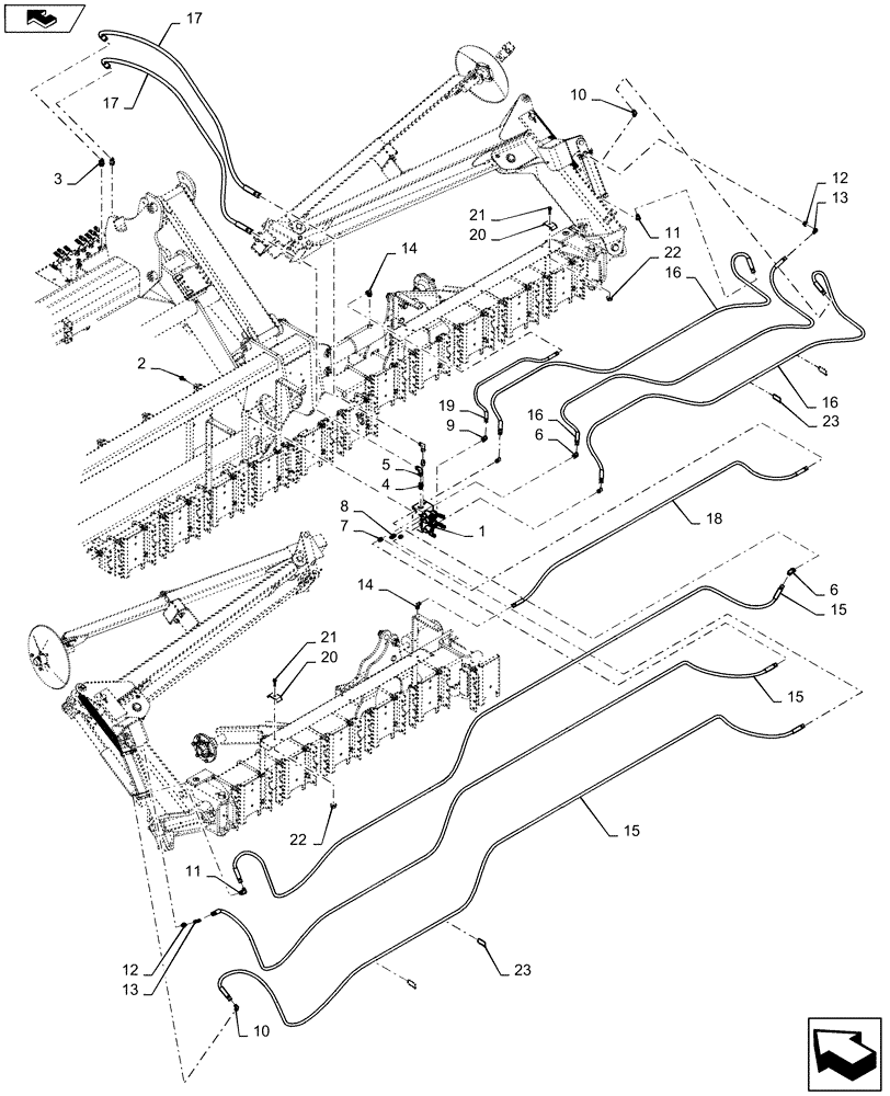 Схема запчастей Case IH 1245 - (35.746.AC[02]) - ROW UNIT MARKERS HYDRAULICS FOR 30" SPLIT ROW 12/23 (35) - HYDRAULIC SYSTEMS
