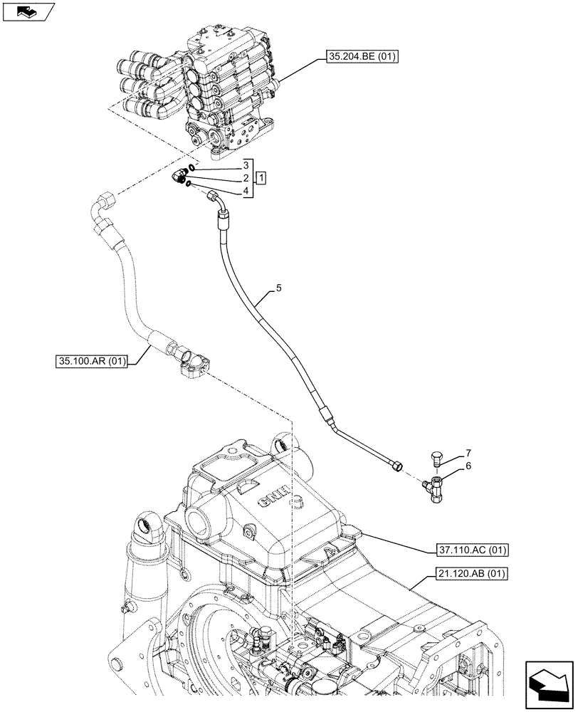 Схема запчастей Case IH MAXXUM 110 - (35.100.AR[03]) - VAR - 396844, 743685, 743686, 743733 - HYDRAULIC LIFT, PIPE (35) - HYDRAULIC SYSTEMS