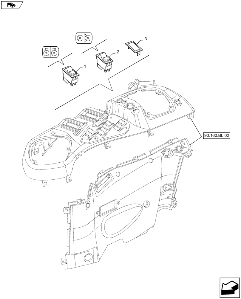 Схема запчастей Case IH MAXXUM 140 - (55.525.AD) - VAR - 330465, 743814 + STD - ENGINE SPEED MANAGEMENT - SWITCHES (55) - ELECTRICAL SYSTEMS