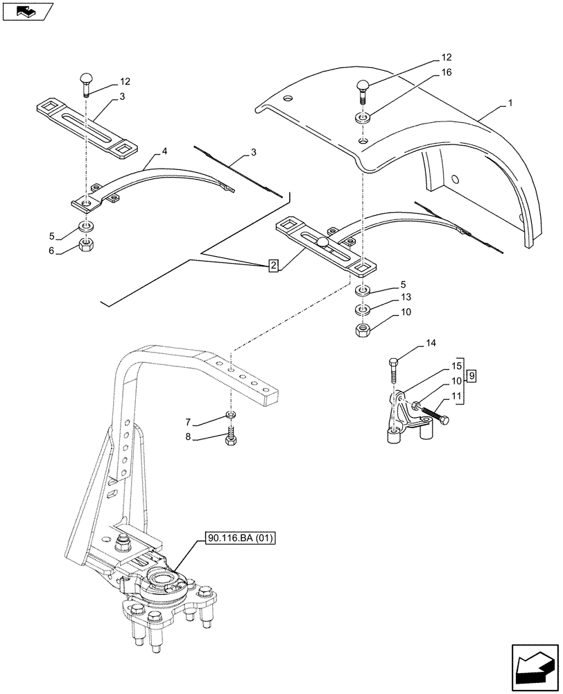 Схема запчастей Case IH MAXXUM 110 - (90.116.AG[01]) - VAR - 333884 - DYNAMIC FRONT FENDER, MUD DEFLECTOR 420 MM (90) - PLATFORM, CAB, BODYWORK AND DECALS