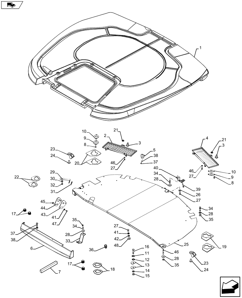 Схема запчастей Case IH MAXXUM 120 - (90.150.BG[13]) - VAR - 331571, 335791 - CAB ROOF, NASO (90) - PLATFORM, CAB, BODYWORK AND DECALS