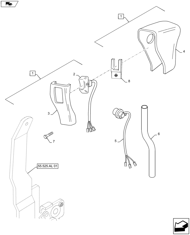 Схема запчастей Case IH MAXXUM 110 - (55.525.AL[02]) - VAR - 330283 + STD - ACCELERATOR HAND CONTROL - SWITCH (55) - ELECTRICAL SYSTEMS