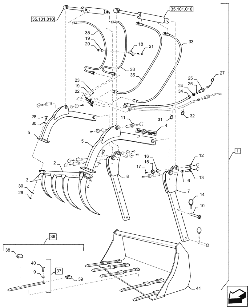 Схема запчастей Case IH L785 - (82.301.540) - VAR - 717495006 - 95", MAXI GRAPPLE MK2 - T (82) - FRONT LOADER & BUCKET