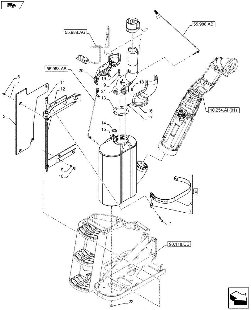 Схема запчастей Case IH MAXXUM 110 - (10.254.AI[02]) - VAR - 390158 - EXHAUST MUFFLER (10) - ENGINE