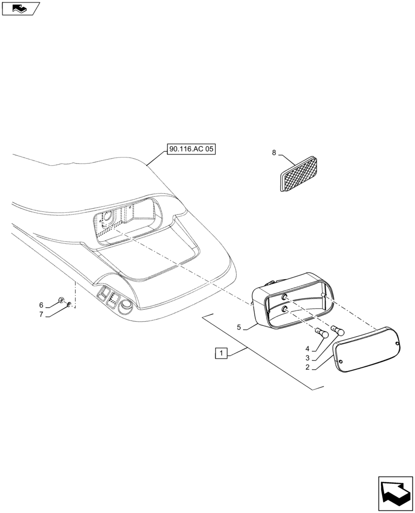 Схема запчастей Case IH MAXXUM 115 - (55.404.BM[01]) - VAR - 336007 + STD - REAR COMBINATION LAMPS - ISO (55) - ELECTRICAL SYSTEMS