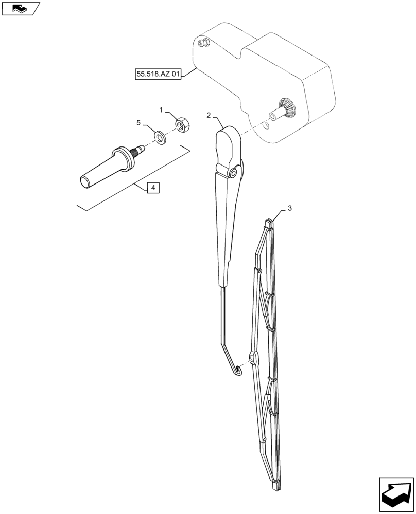Схема запчастей Case IH MAXXUM 140 - (55.518.AH[01]) - VAR - 331515, 743729, 330520, 331520, 330515, 743816 - REAR WINDSHIELD WIPER (55) - ELECTRICAL SYSTEMS