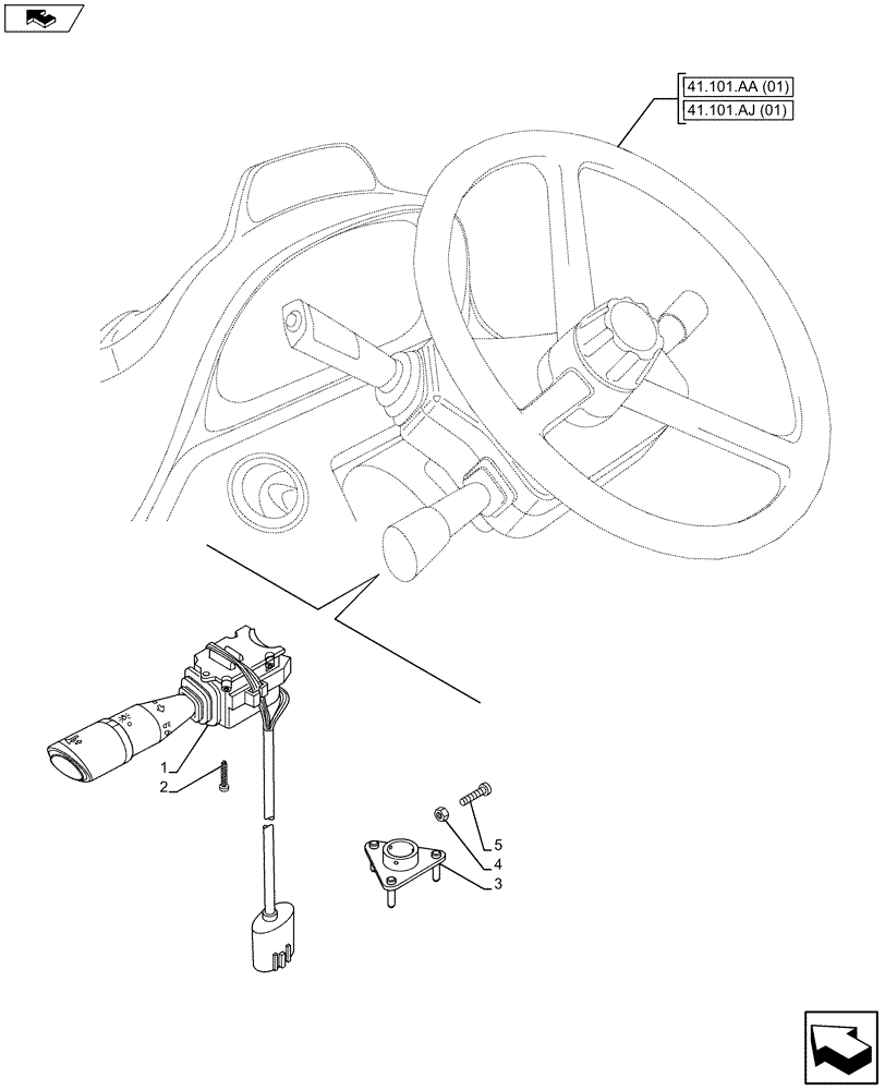 Схема запчастей Case IH MAXXUM 130 - (55.405.BP[01]) - VAR - 390930 - TURN SIGNAL INDICATOR, SWITCH (55) - ELECTRICAL SYSTEMS