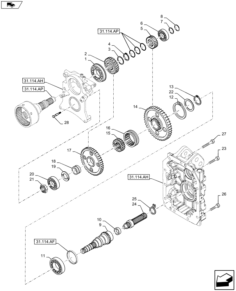 Схема запчастей Case IH MAXXUM 110 - (31.114.AF[01]) - VAR - 330800 - PTO, SHAFT & GEAR (31) - IMPLEMENT POWER TAKE OFF